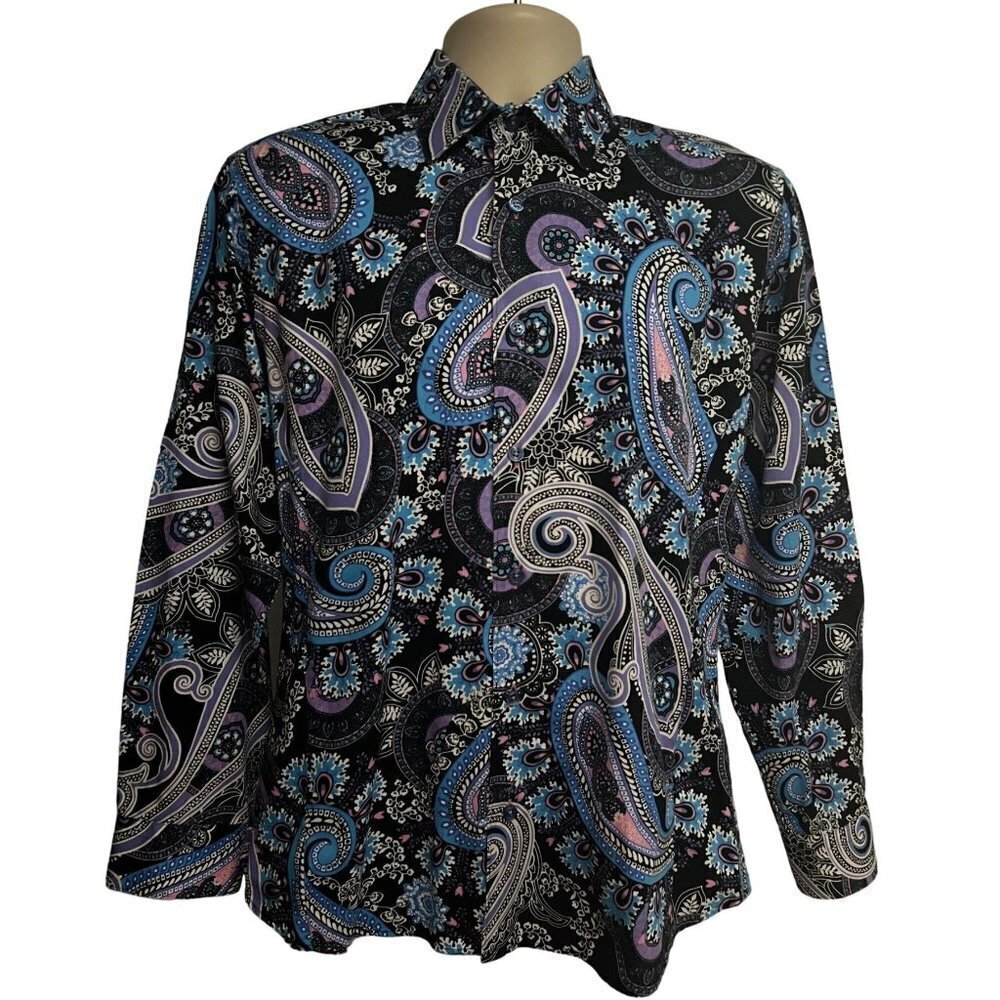 Jared Lang Mens Paisley Button Front Shirt Medium Cotton Sato 7689S Wearable Art